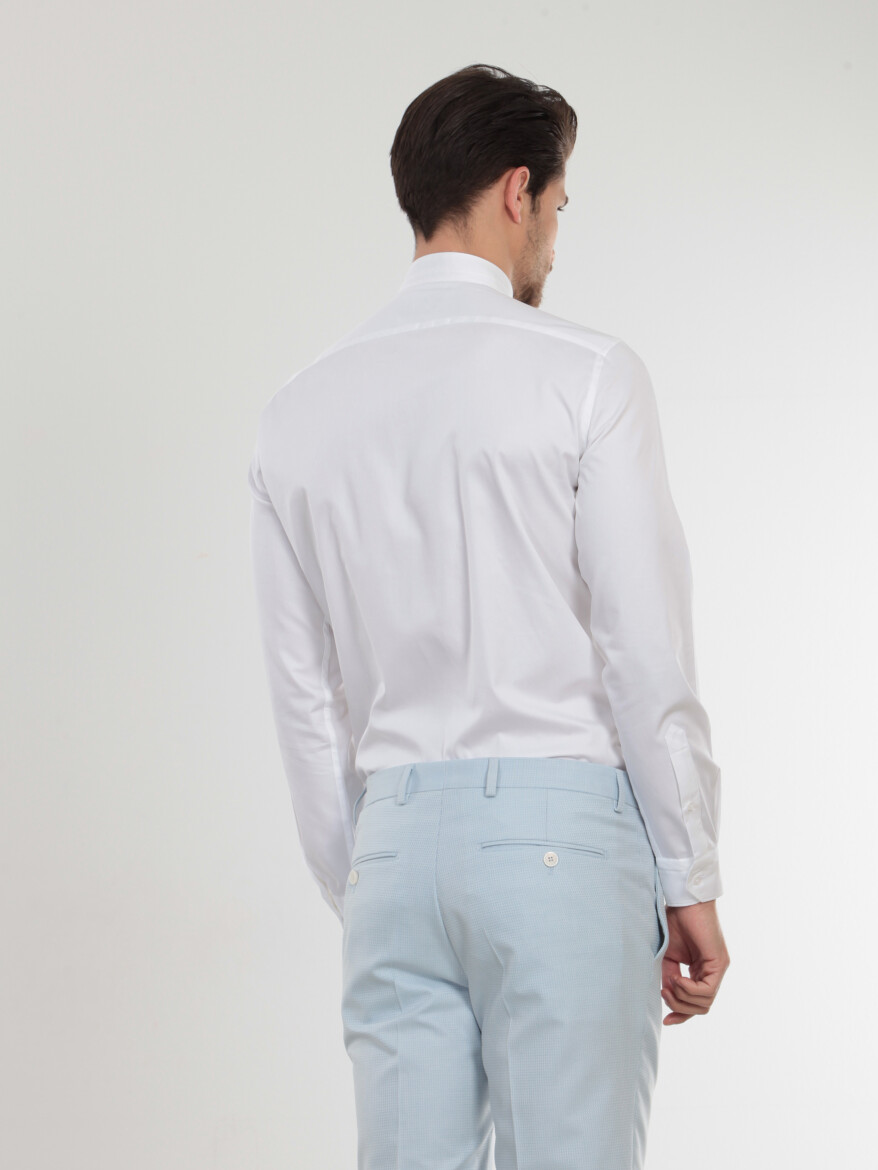 Beyaz Düz Slim Fit Düz Manşet Hakim Yaka Smokin Gömlek - 5