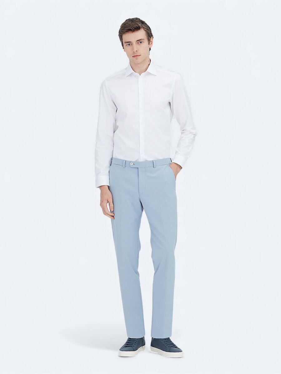 Beyaz Düz Slim Fit Uzun Dokuma Klasik %100 Pamuk Gömlek - 2