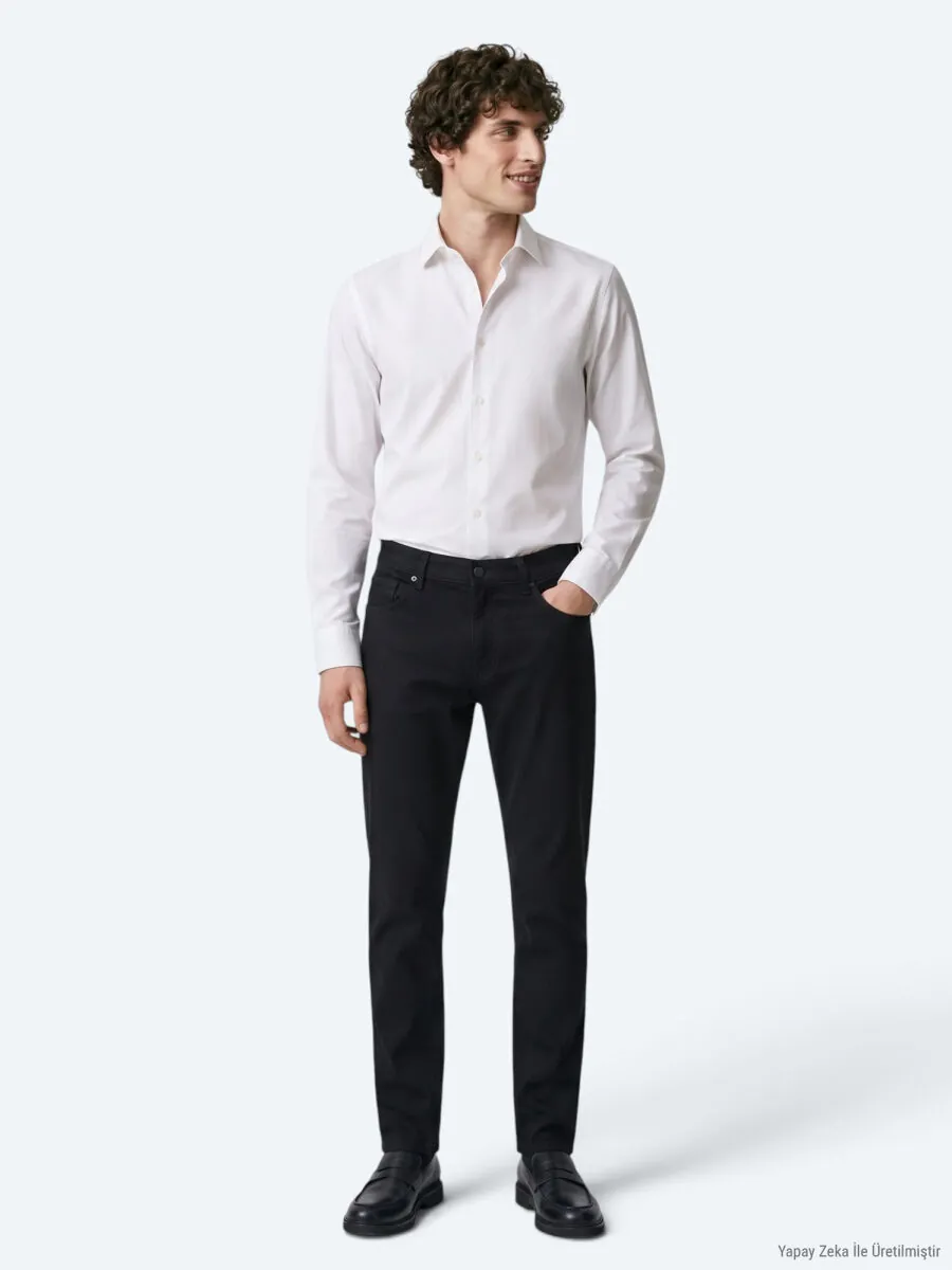 Beyaz Düz Slim Fit Uzun Dokuma Klasik %100 Pamuk Gömlek - 3