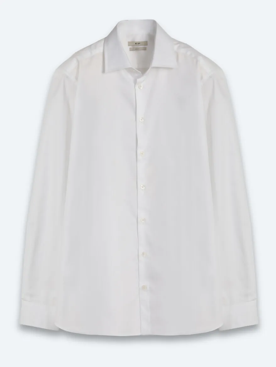 Beyaz Düz Slim Fit Uzun Dokuma Klasik %100 Pamuk Gömlek - 7