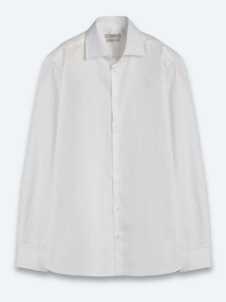 Beyaz Düz Slim Fit Uzun Dokuma Klasik %100 Pamuk Gömlek - 7