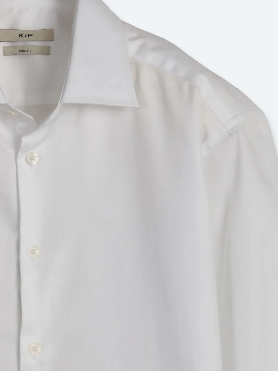 Beyaz Düz Slim Fit Uzun Dokuma Klasik %100 Pamuk Gömlek - 8
