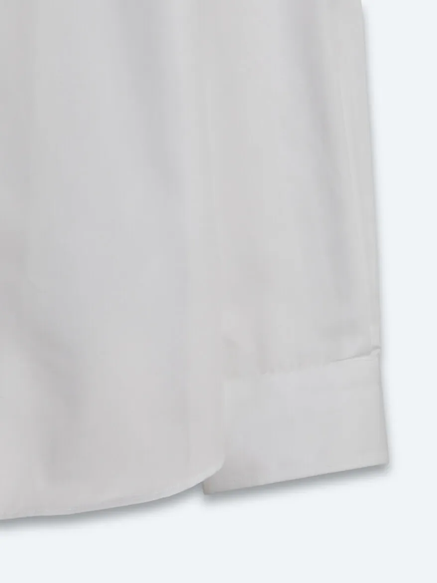 Beyaz Düz Slim Fit Uzun Dokuma Klasik %100 Pamuk Gömlek - 11