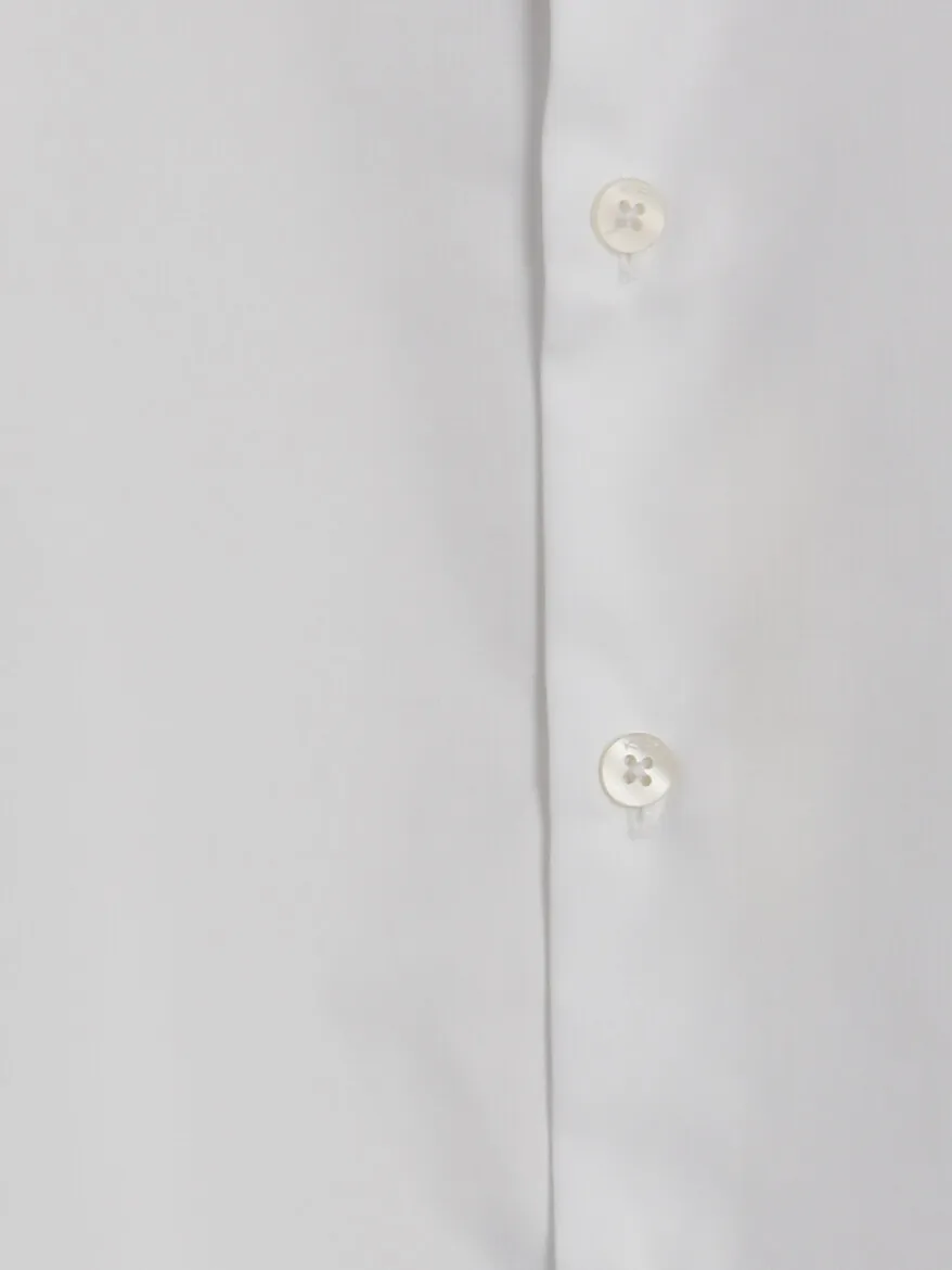 Beyaz Düz Slim Fit Uzun Dokuma Klasik %100 Pamuk Gömlek - 12