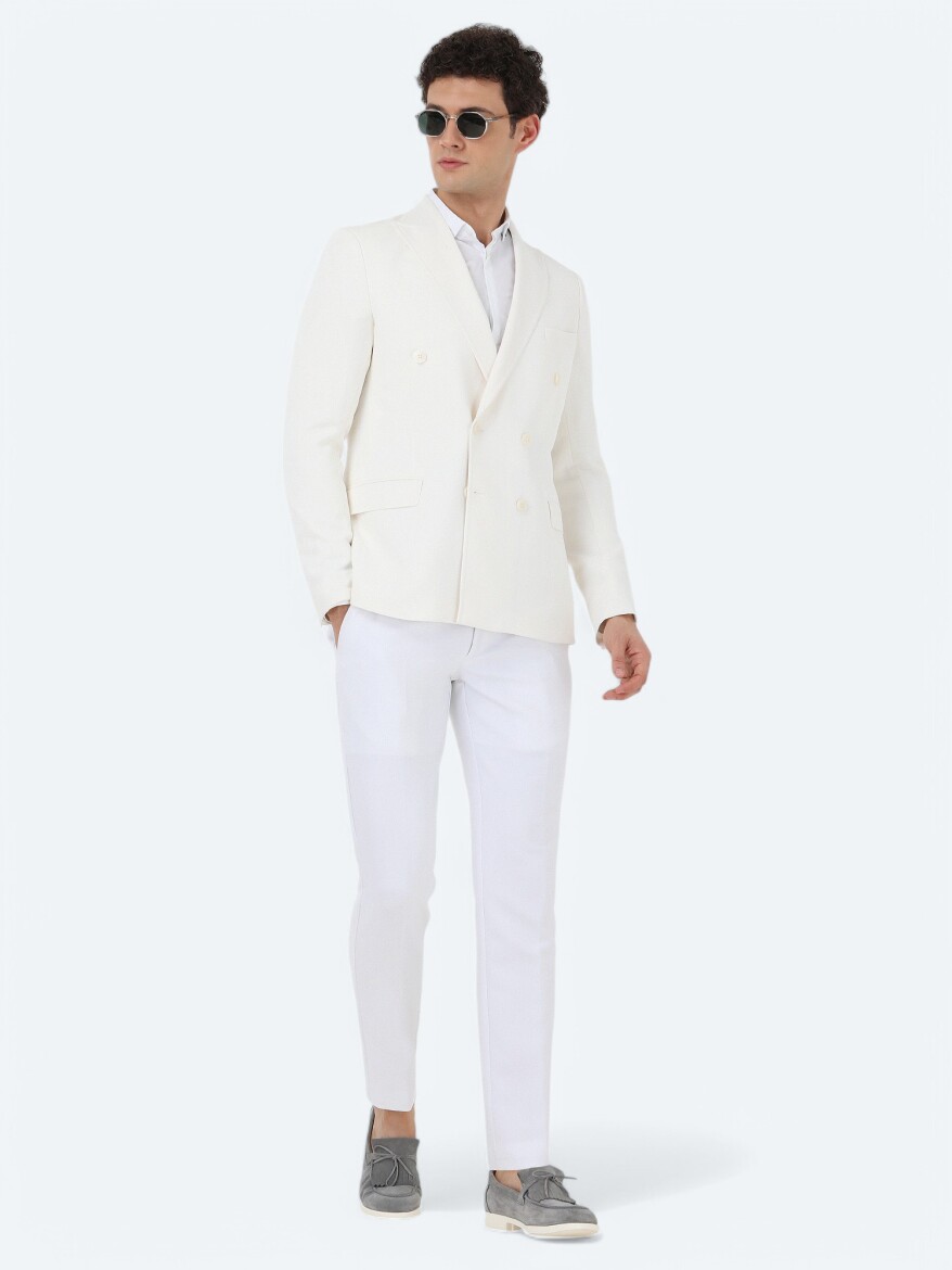 Beyaz Düz Slim Fit Uzun Dokuma Klasik %100 Pamuk Gömlek - 4