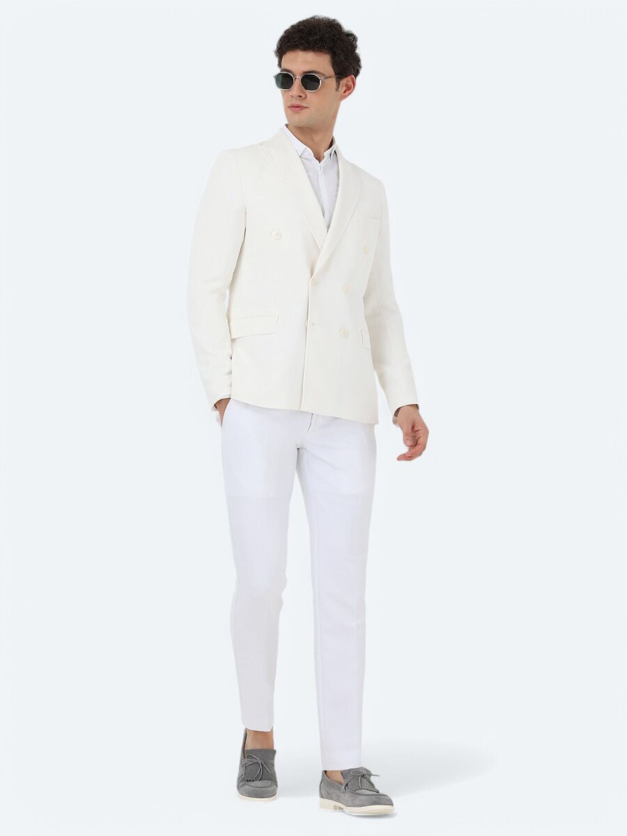 Beyaz Düz Slim Fit Uzun Dokuma Klasik %100 Pamuk Gömlek - 4