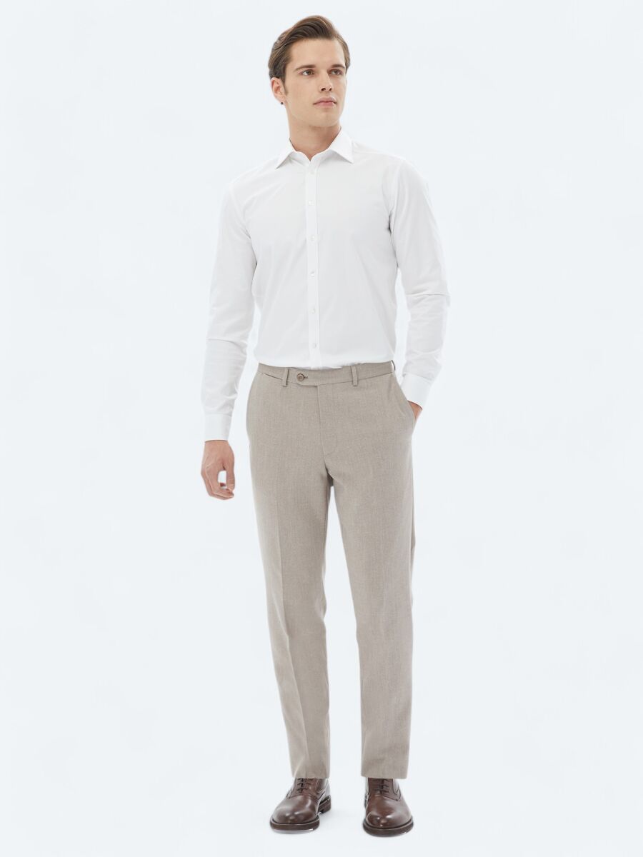 Beyaz Düz Slim Fit Uzun Dokuma Klasik %100 Pamuk Gömlek - 2
