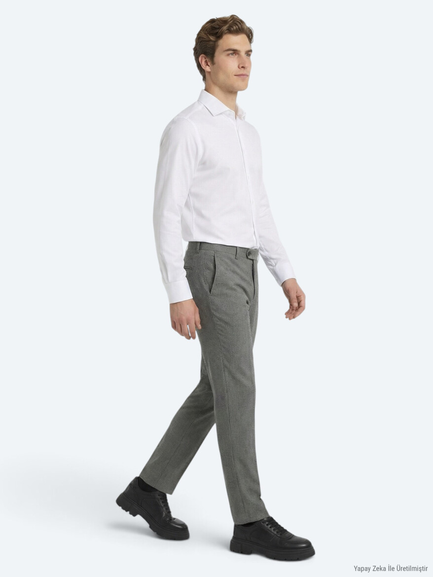 Beyaz Düz Slim Fit Uzun Dokuma Klasik Pamuk Karışımlı Gömlek - 3