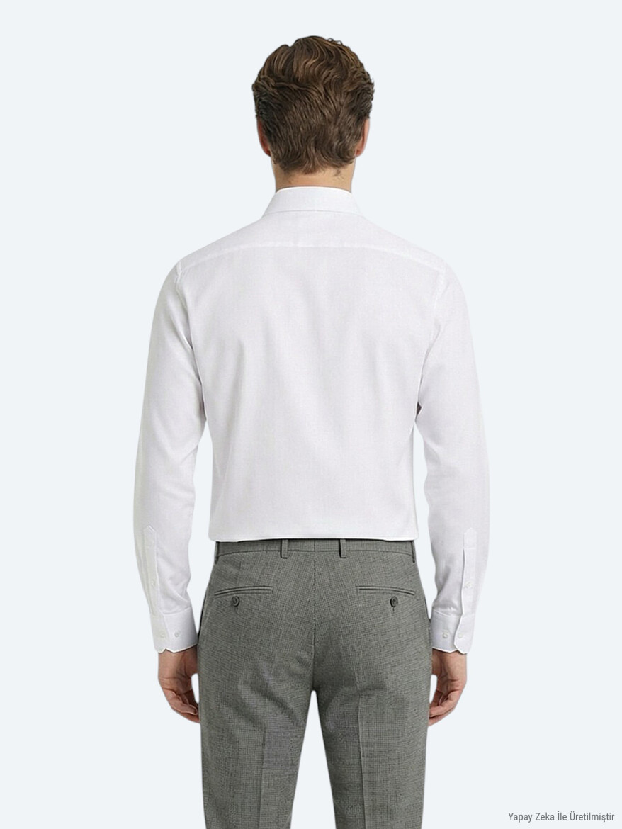 Beyaz Düz Slim Fit Uzun Dokuma Klasik Pamuk Karışımlı Gömlek - 4
