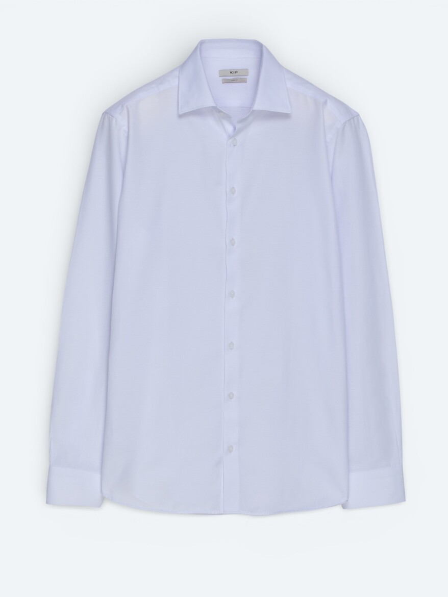 Beyaz Düz Slim Fit Uzun Dokuma Klasik Pamuk Karışımlı Gömlek - 5
