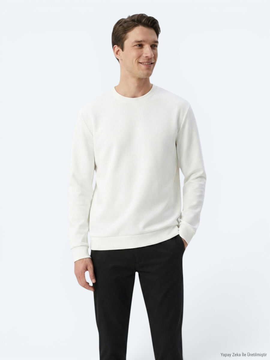 Beyaz Düz Sweatshırt - 3
