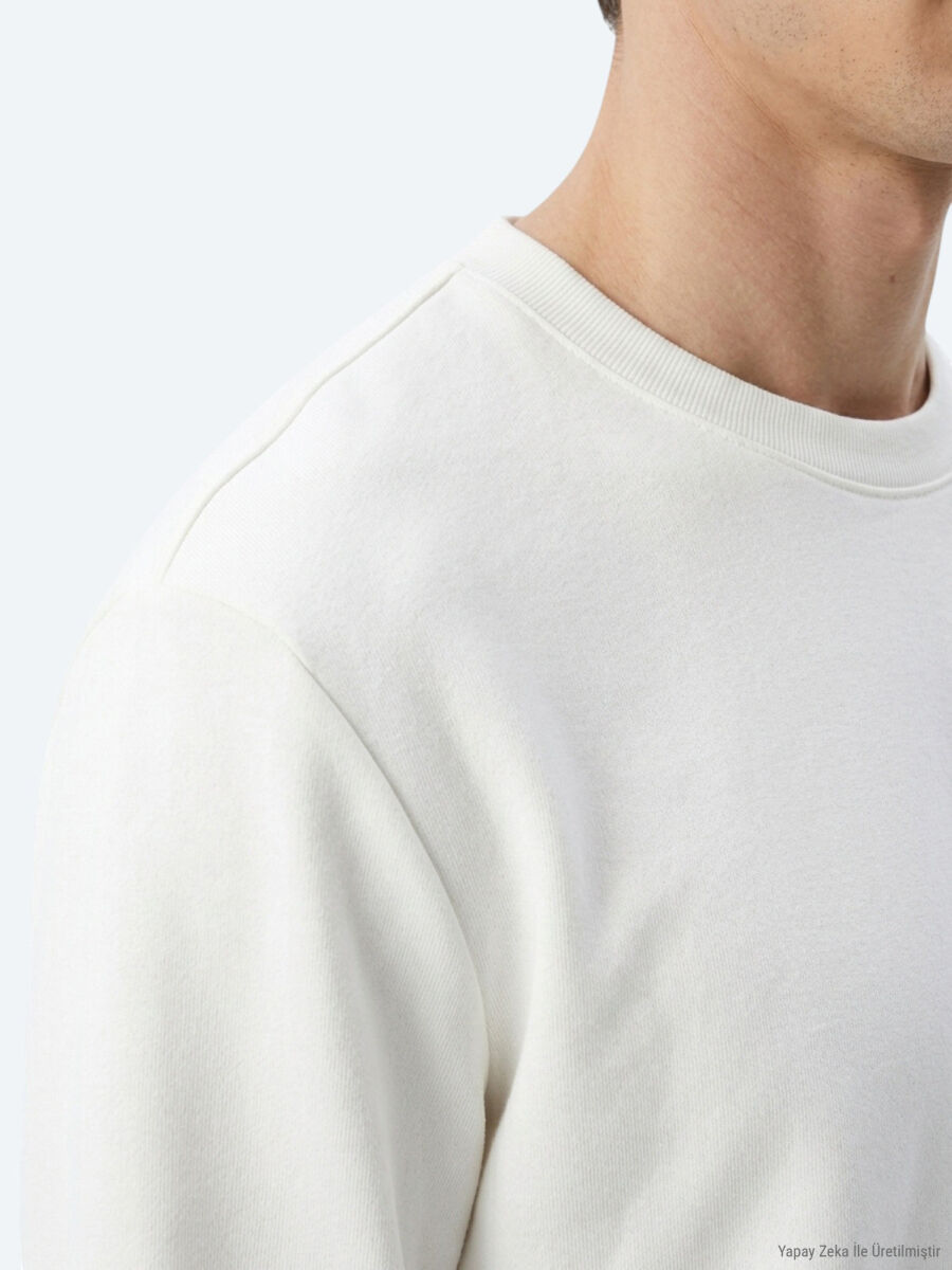 Beyaz Düz Sweatshırt - 4