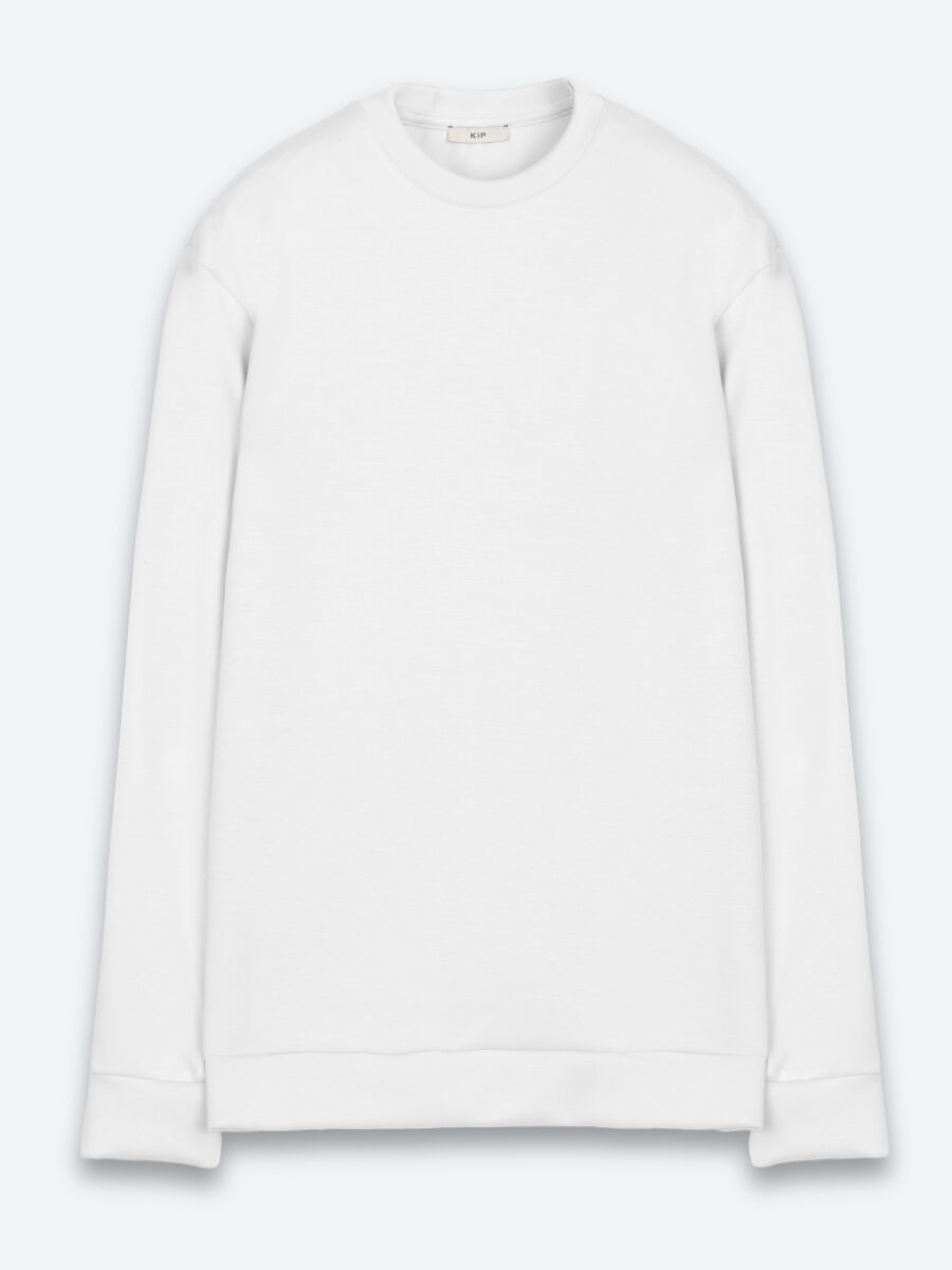 Beyaz Düz Sweatshırt - 6