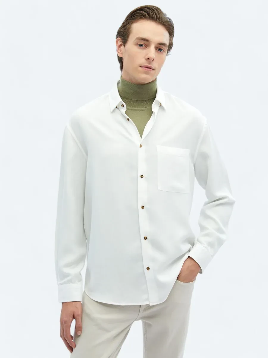 Beyaz Fitilli Oversize Fit Dokuma Casual Gömlek - 1