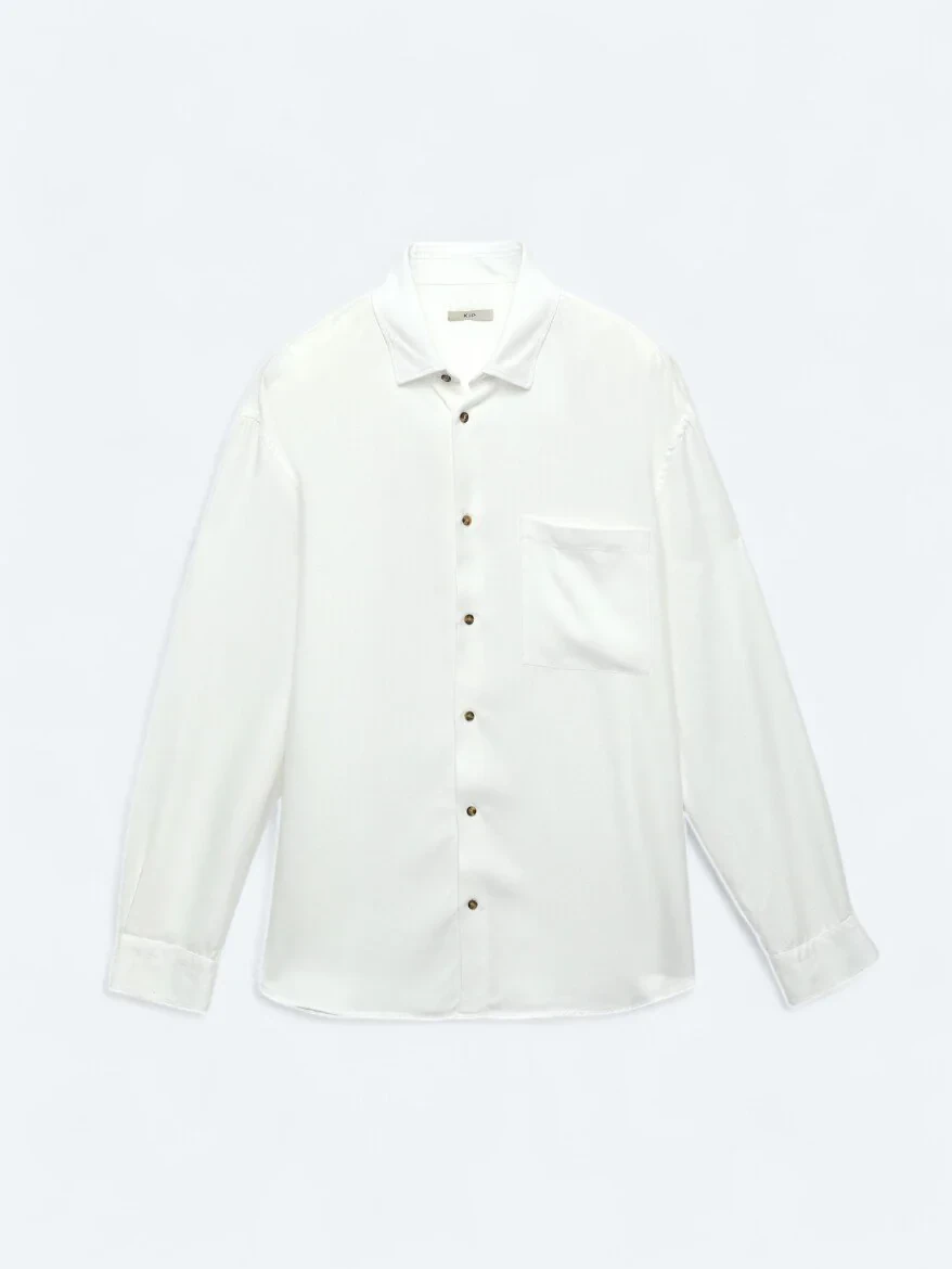 Beyaz Fitilli Oversize Fit Dokuma Casual Gömlek - 8