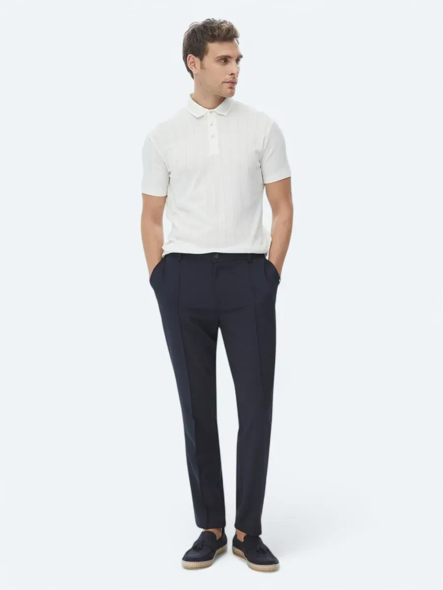 Beyaz Jakarlı Polo Yaka Pamuk Karışımlı T-Shirt - 3