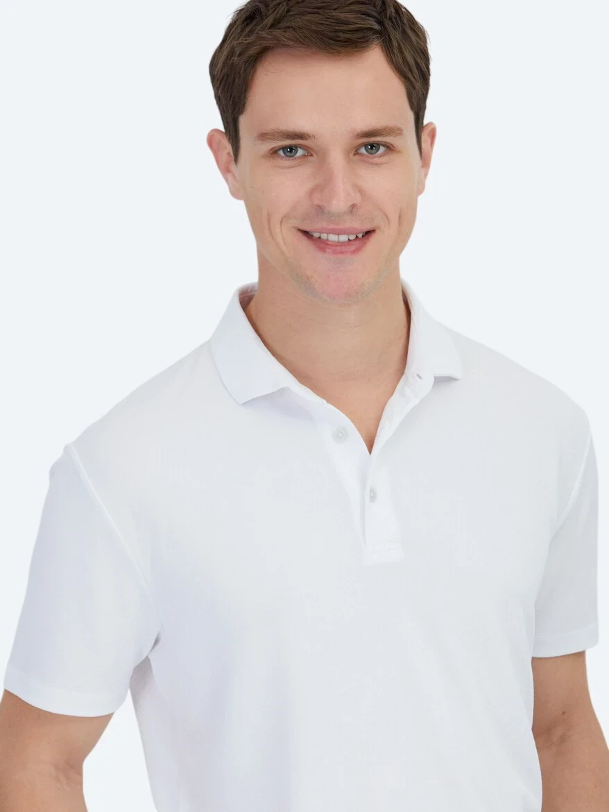Beyaz Jakarlı Polo Yaka T-Shirt - 3
