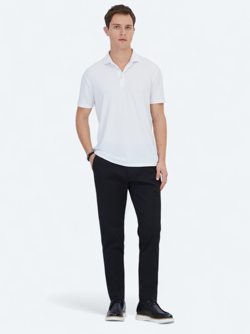 Beyaz Jakarlı Polo Yaka T-Shirt - 2