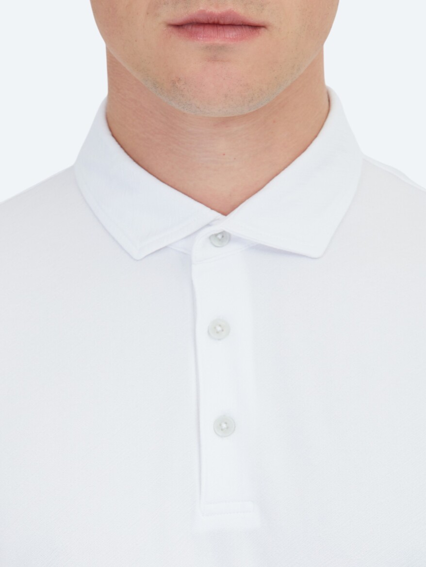 Beyaz Jakarlı Polo Yaka T-Shirt - 4