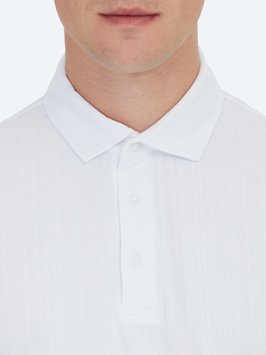 Beyaz Jakarlı Polo Yaka T-Shirt - 5