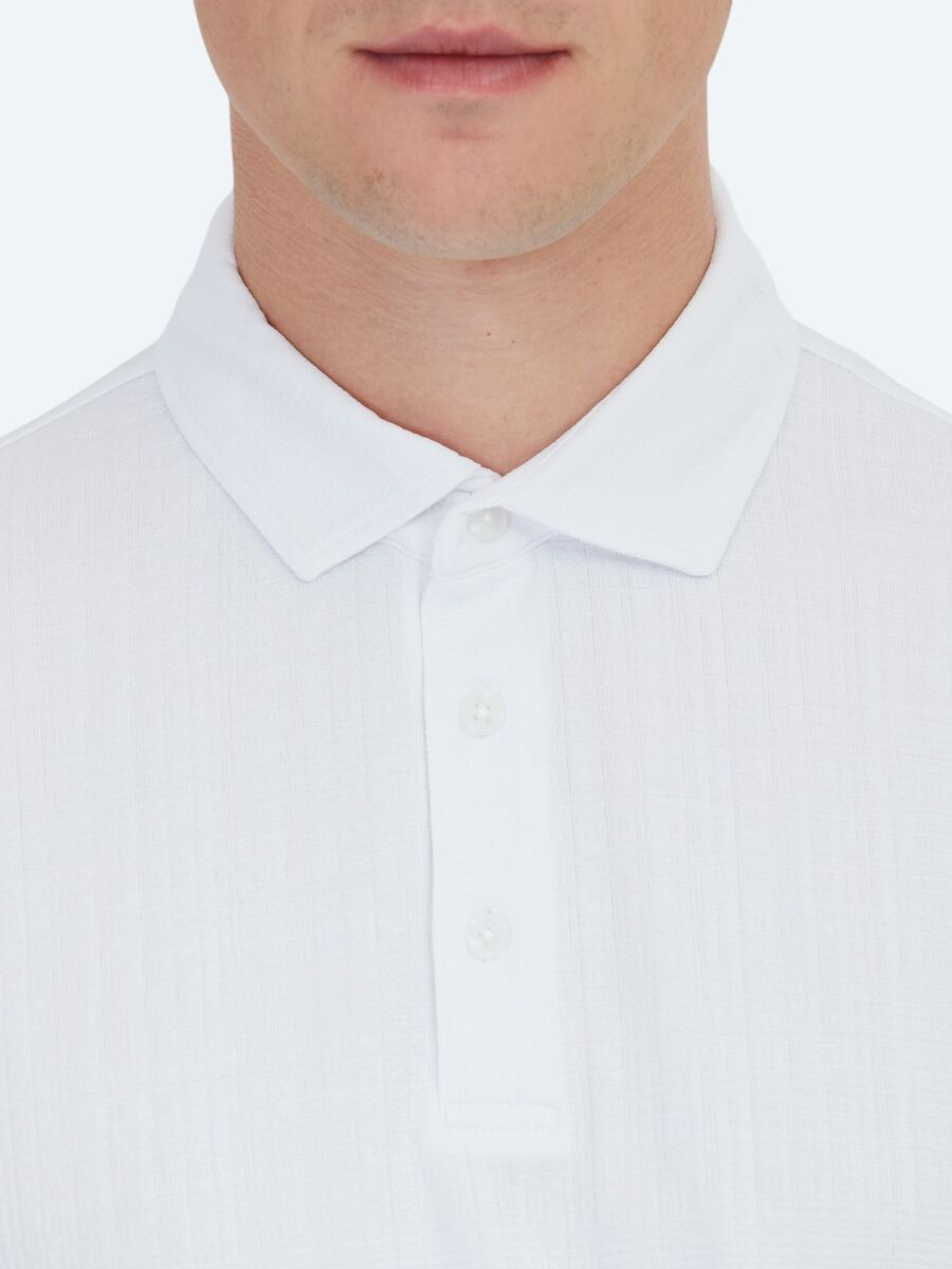 Beyaz Jakarlı Polo Yaka T-Shirt - 5