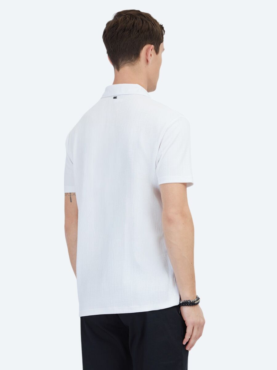 Beyaz Jakarlı Polo Yaka T-Shirt - 6