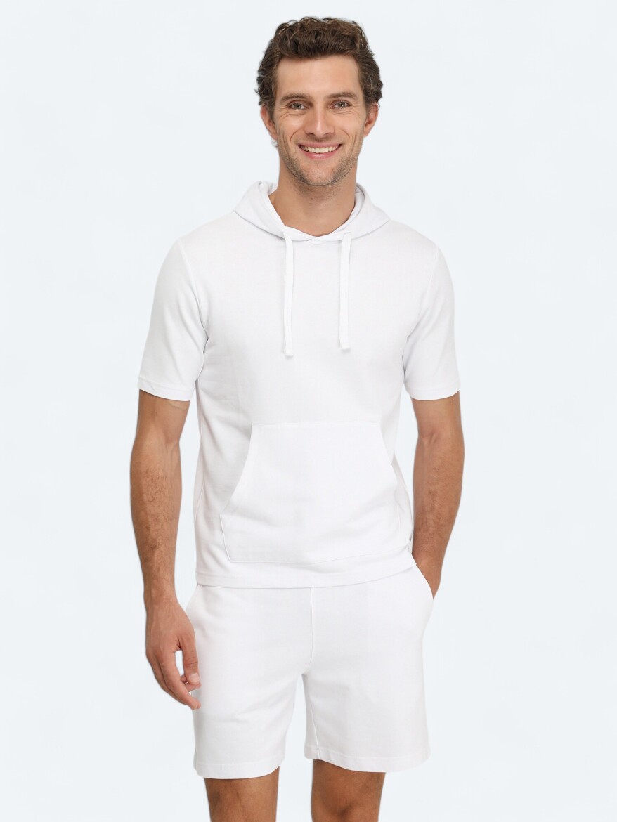 Beyaz Kapüşonlu Sweatshırt - 1