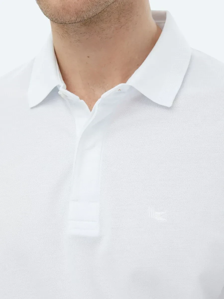 Beyaz Polo Yaka %100 Pamuk T-Shirt - 5