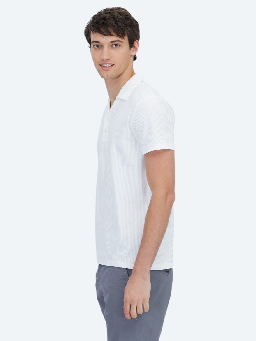 Beyaz Polo Yaka %100 Pamuk T-Shirt - 3