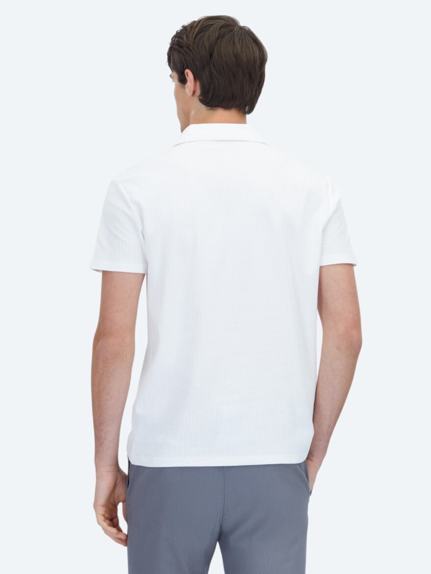 Beyaz Polo Yaka %100 Pamuk T-Shirt - 5