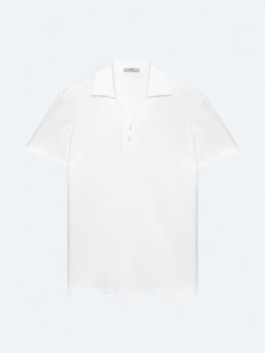 Beyaz Polo Yaka %100 Pamuk T-Shirt - 6