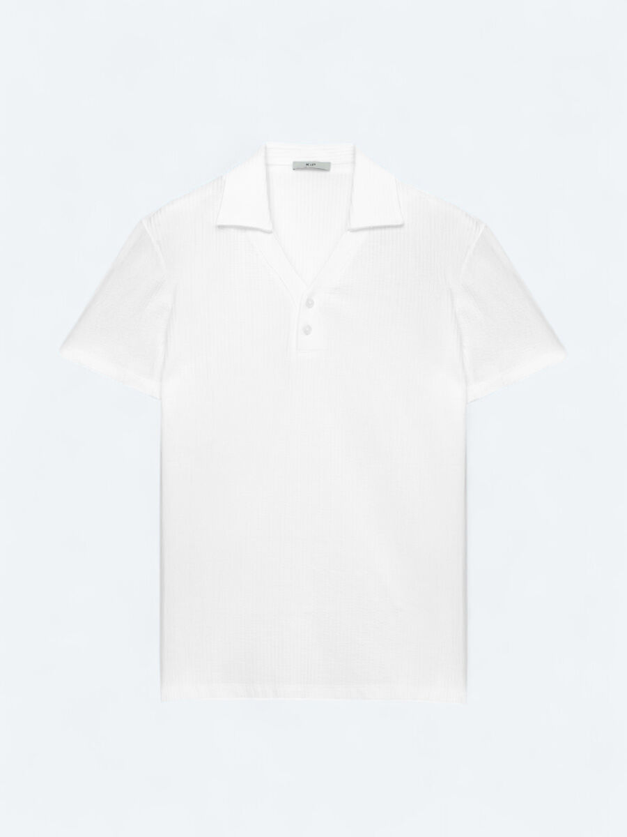 Beyaz Polo Yaka %100 Pamuk T-Shirt - 6