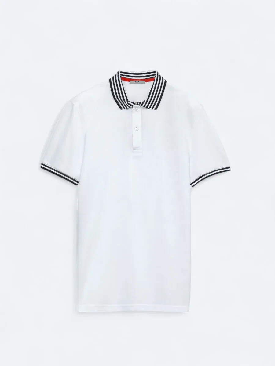 Beyaz Polo Yaka Pamuk Karışımlı T-Shirt - 7