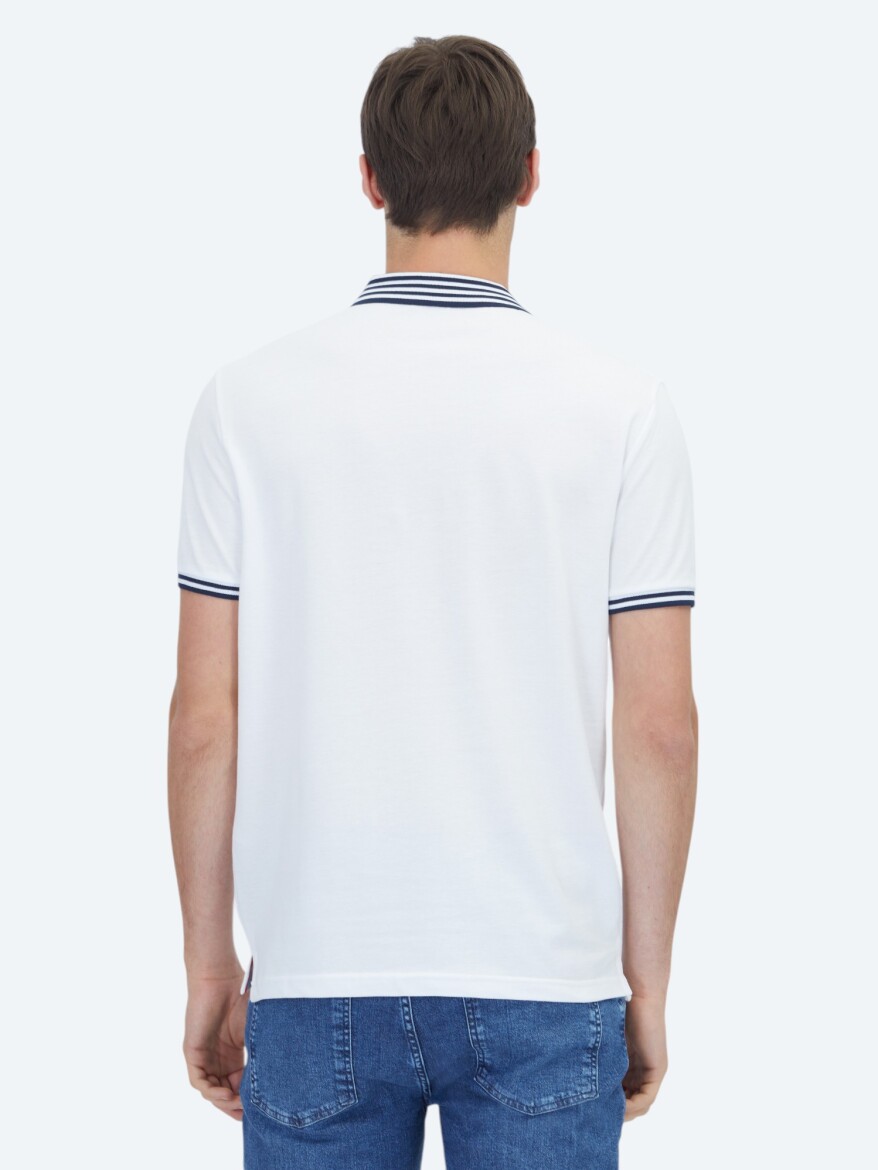Beyaz Polo Yaka Pamuk Karışımlı T-Shirt - 6