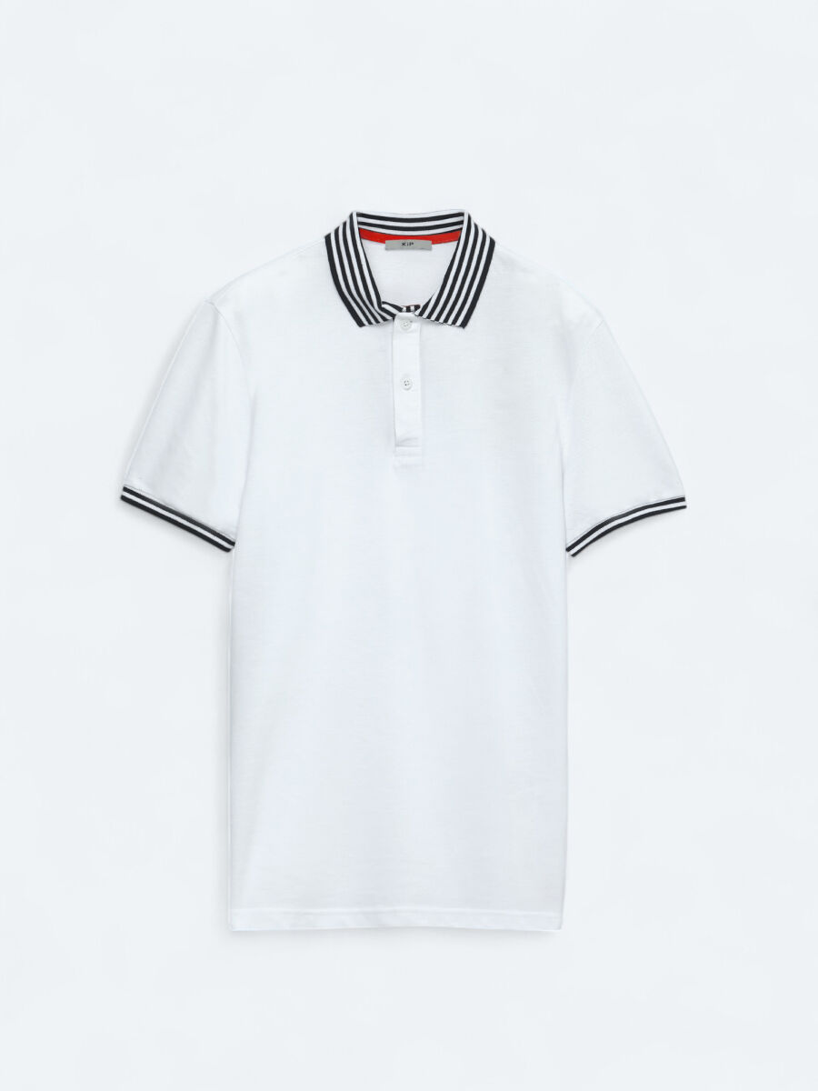 Beyaz Polo Yaka Pamuk Karışımlı T-Shirt - 7