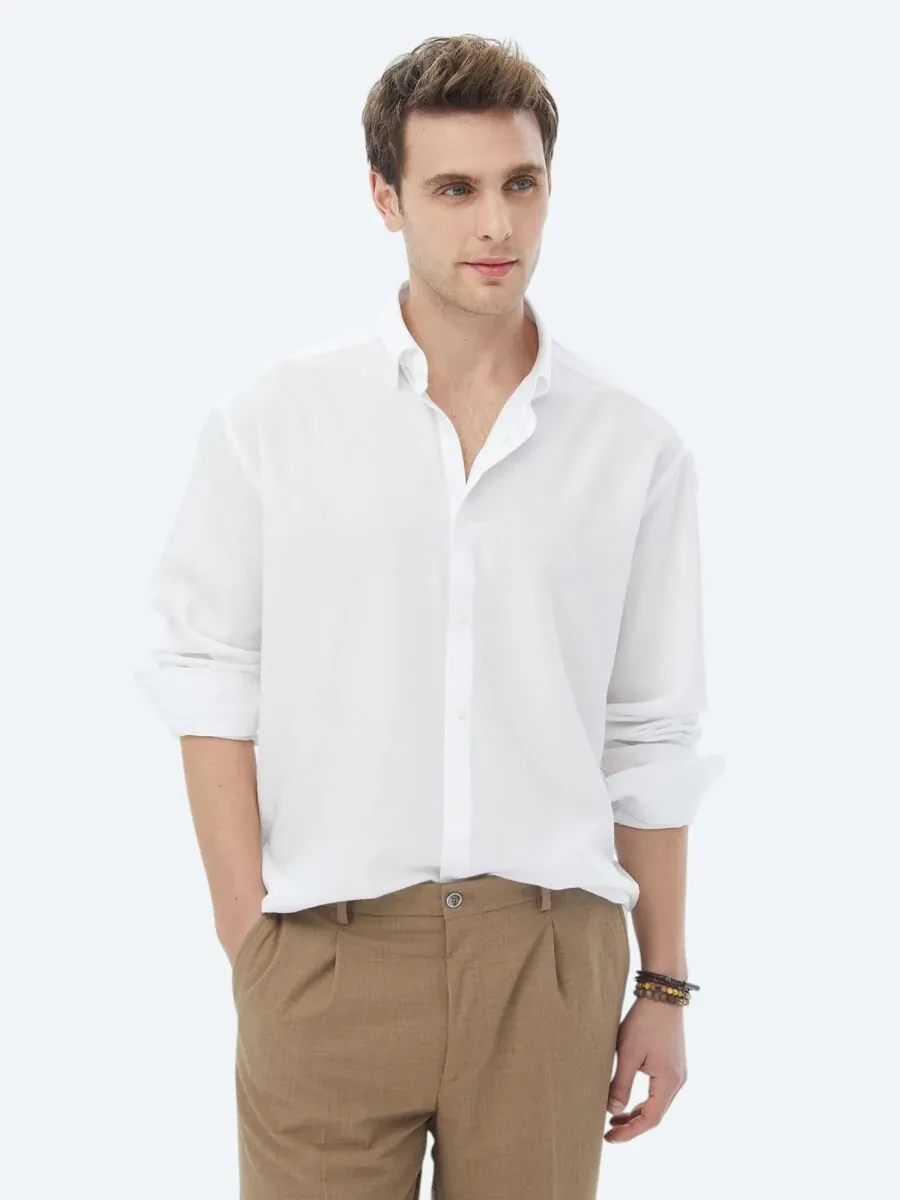 Beyaz Regular Fit Dokuma Casual Gömlek - 2