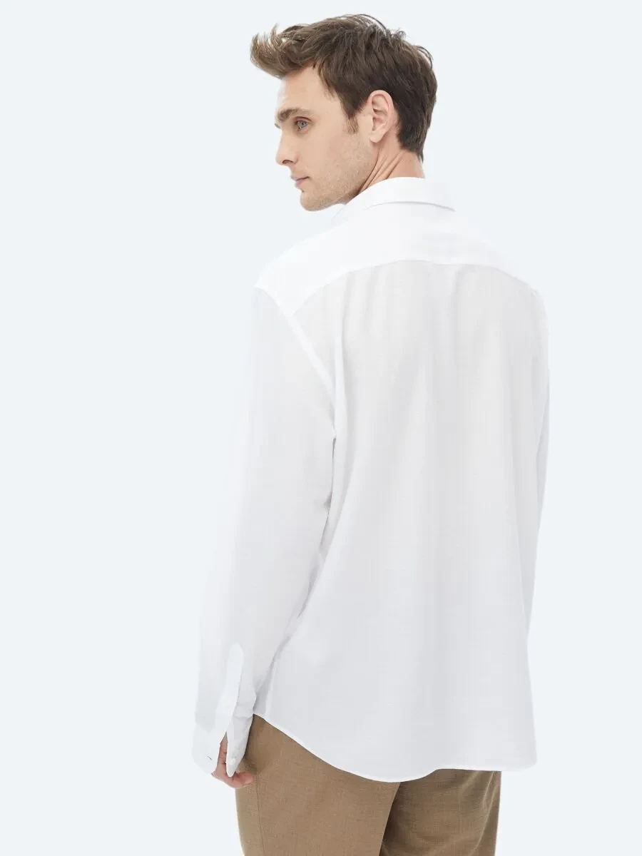 Beyaz Regular Fit Dokuma Casual Gömlek - 8