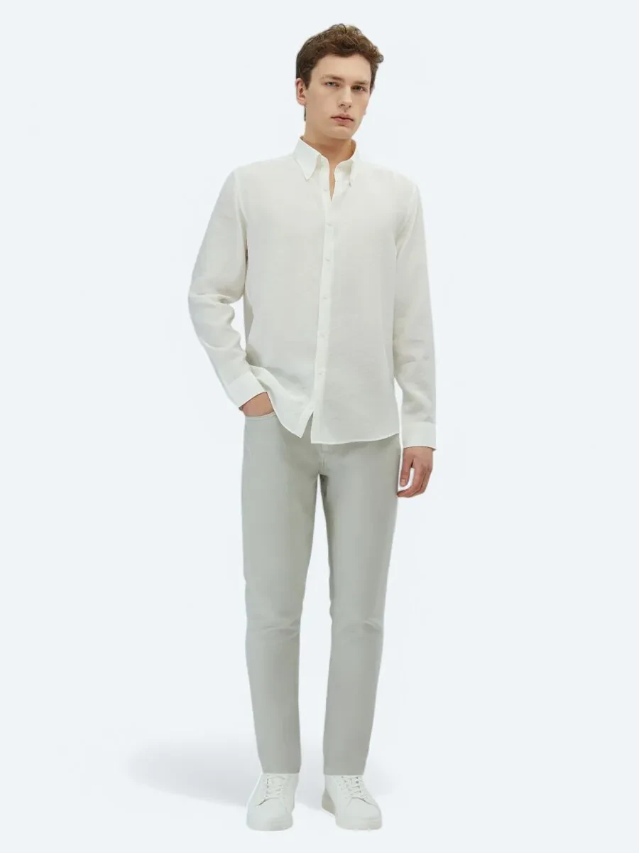 Beyaz Regular Fit Dokuma Casual Gömlek - 2
