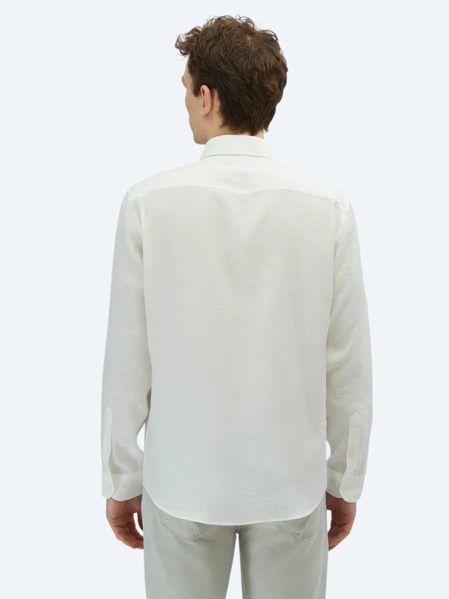 Beyaz Regular Fit Dokuma Casual Gömlek - 5