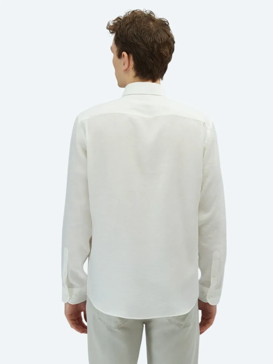 Beyaz Regular Fit Dokuma Casual Gömlek - 5