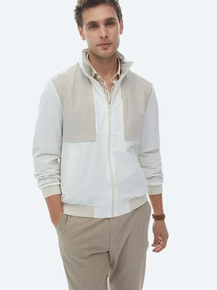 Beyaz Regular Fit Kapüşonlu Casual Dokuma Mont - 1