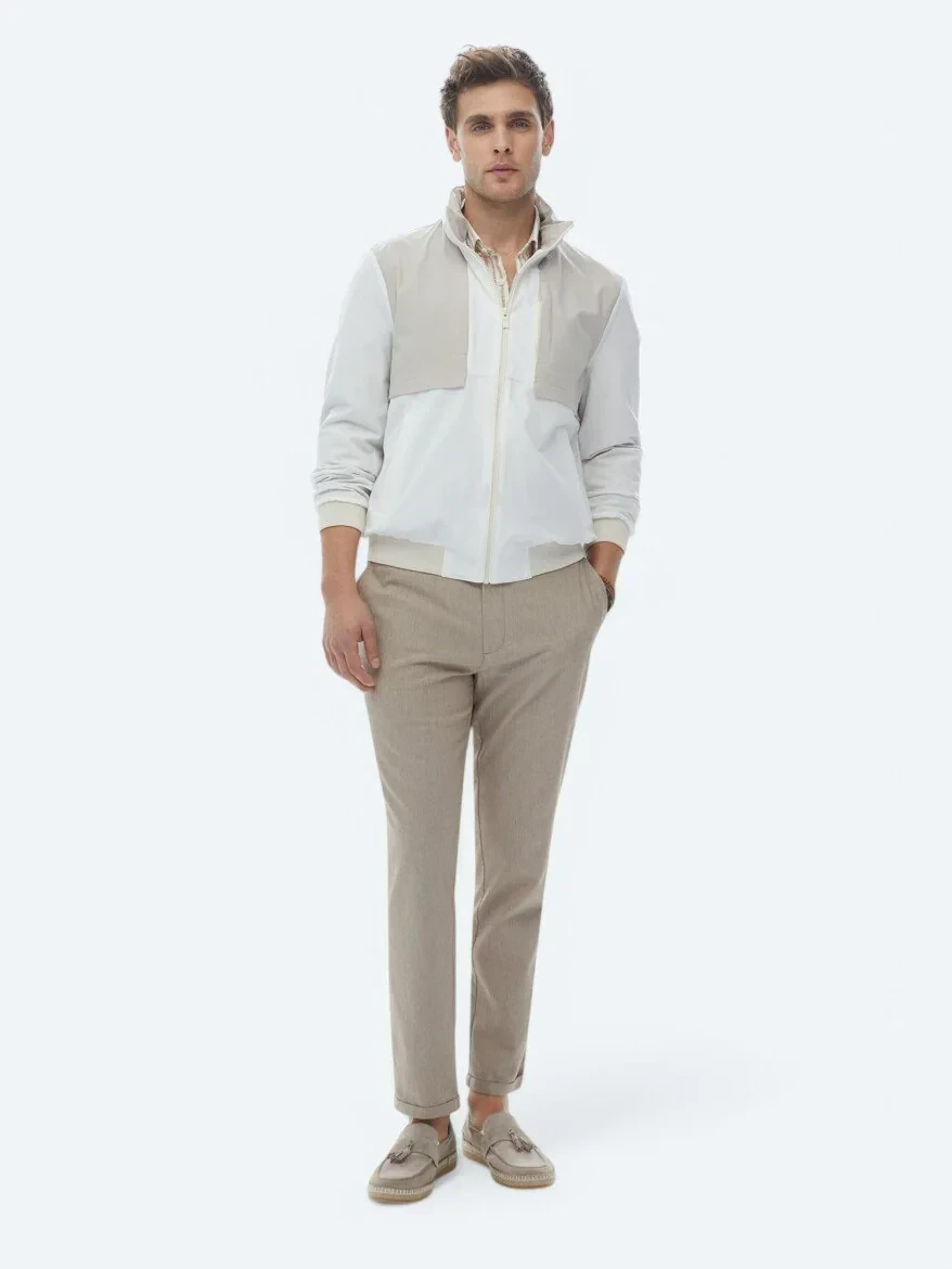 Beyaz Regular Fit Kapüşonlu Casual Dokuma Mont - 3