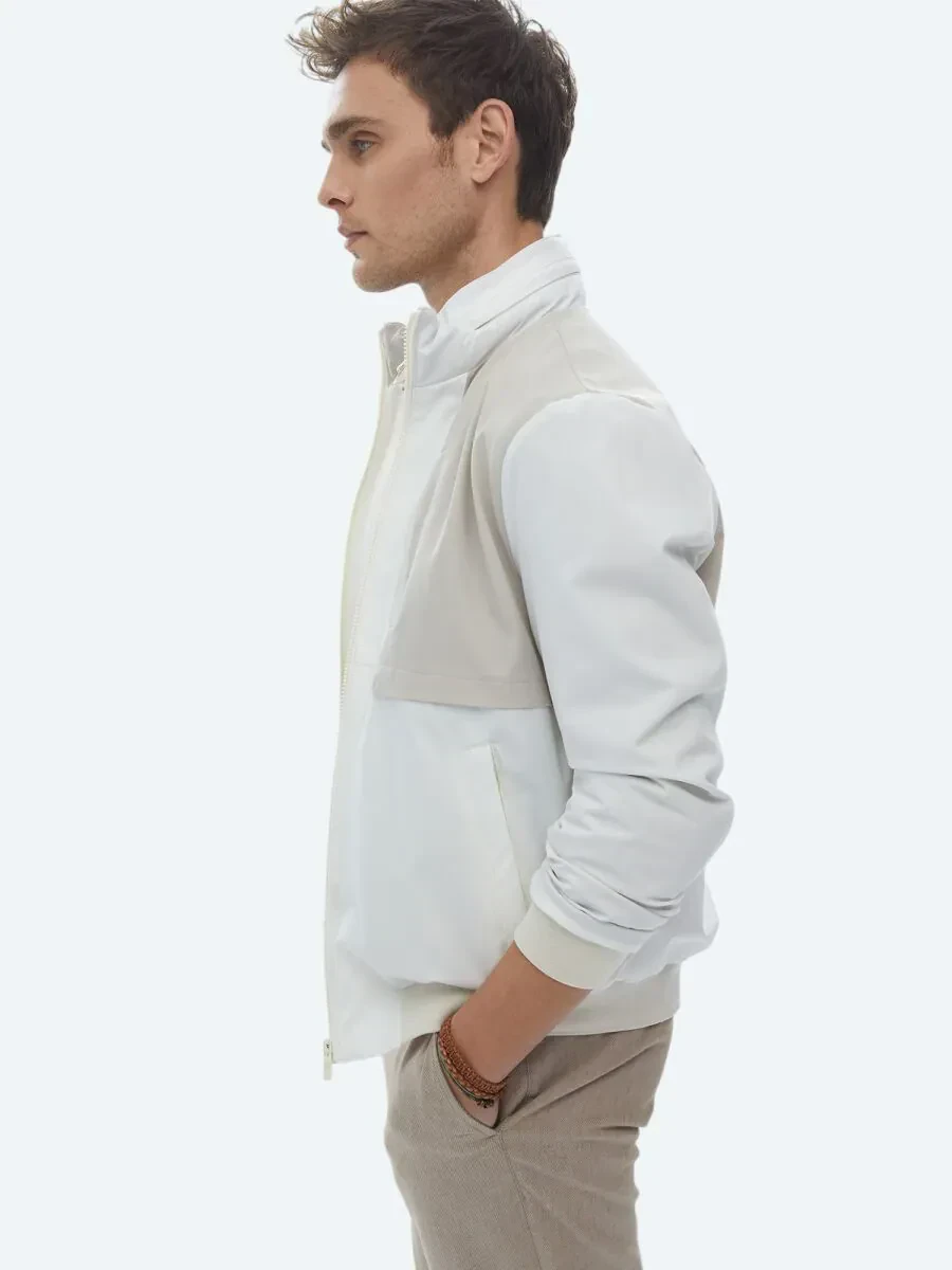 Beyaz Regular Fit Kapüşonlu Casual Dokuma Mont - 4