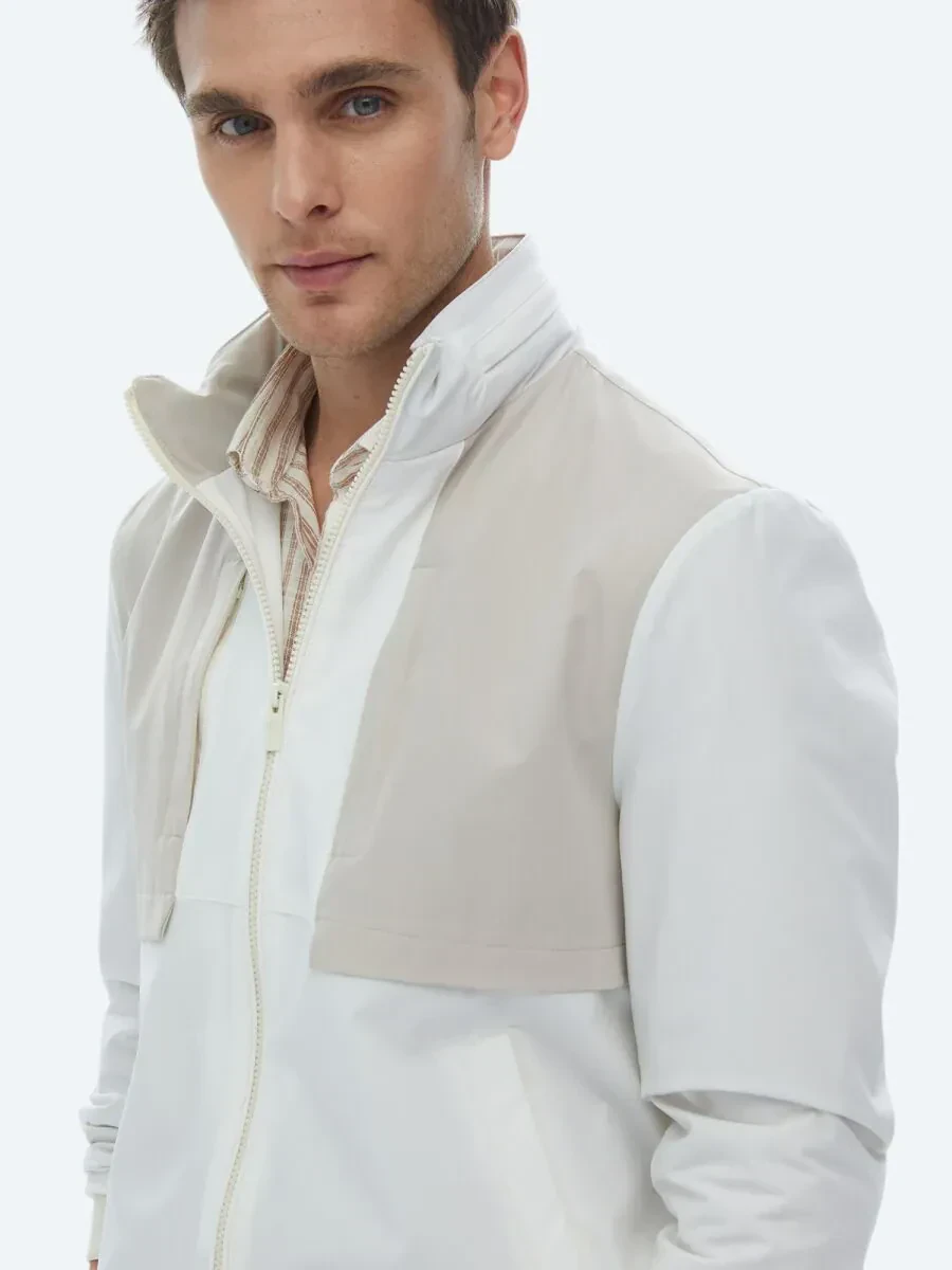Beyaz Regular Fit Kapüşonlu Casual Dokuma Mont - 5