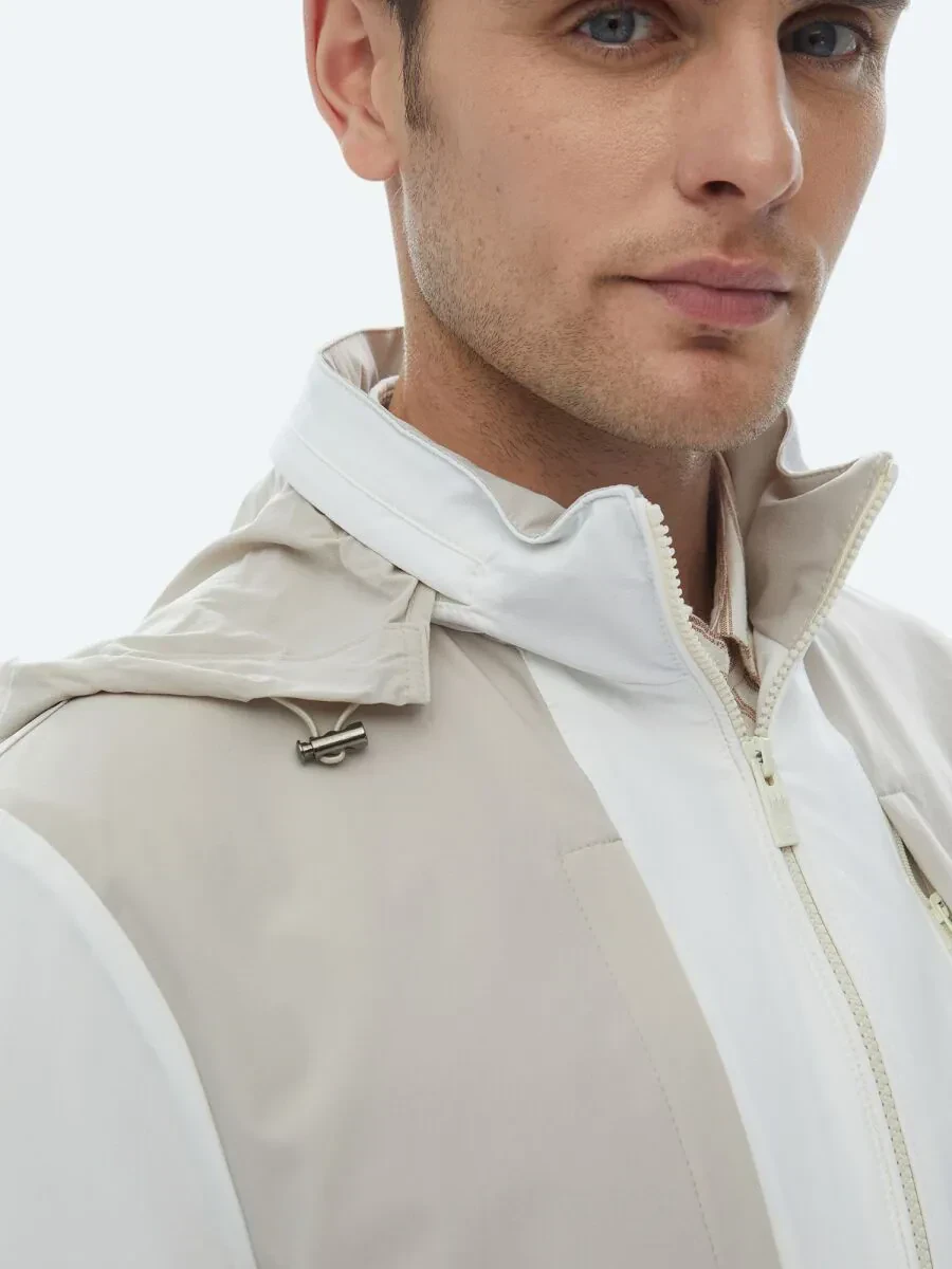 Beyaz Regular Fit Kapüşonlu Casual Dokuma Mont - 7