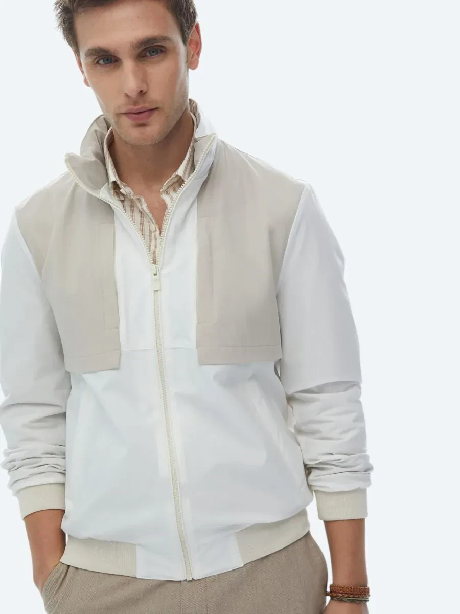 Beyaz Regular Fit Kapüşonlu Casual Dokuma Mont - 8