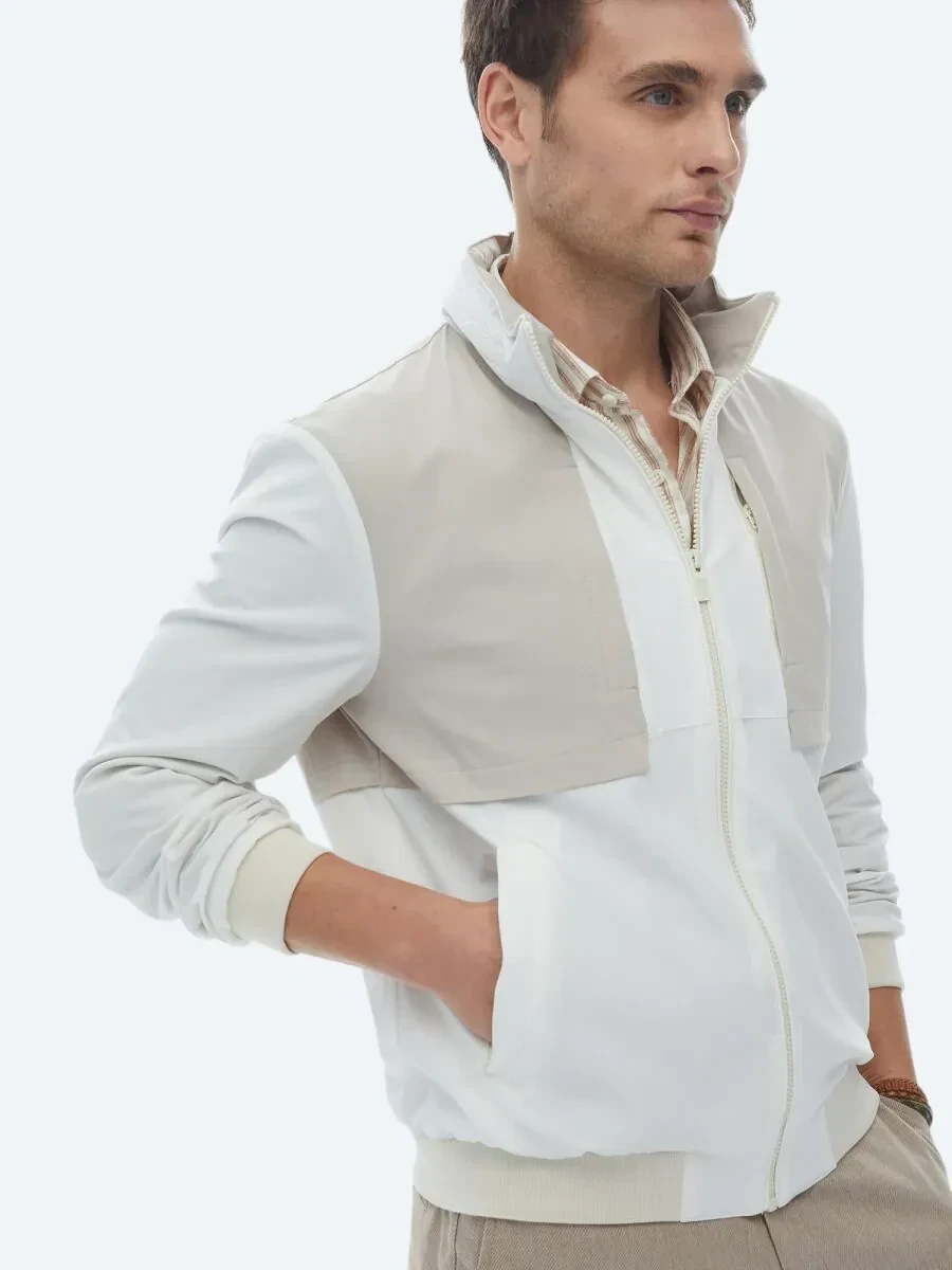 Beyaz Regular Fit Kapüşonlu Casual Dokuma Mont - 9