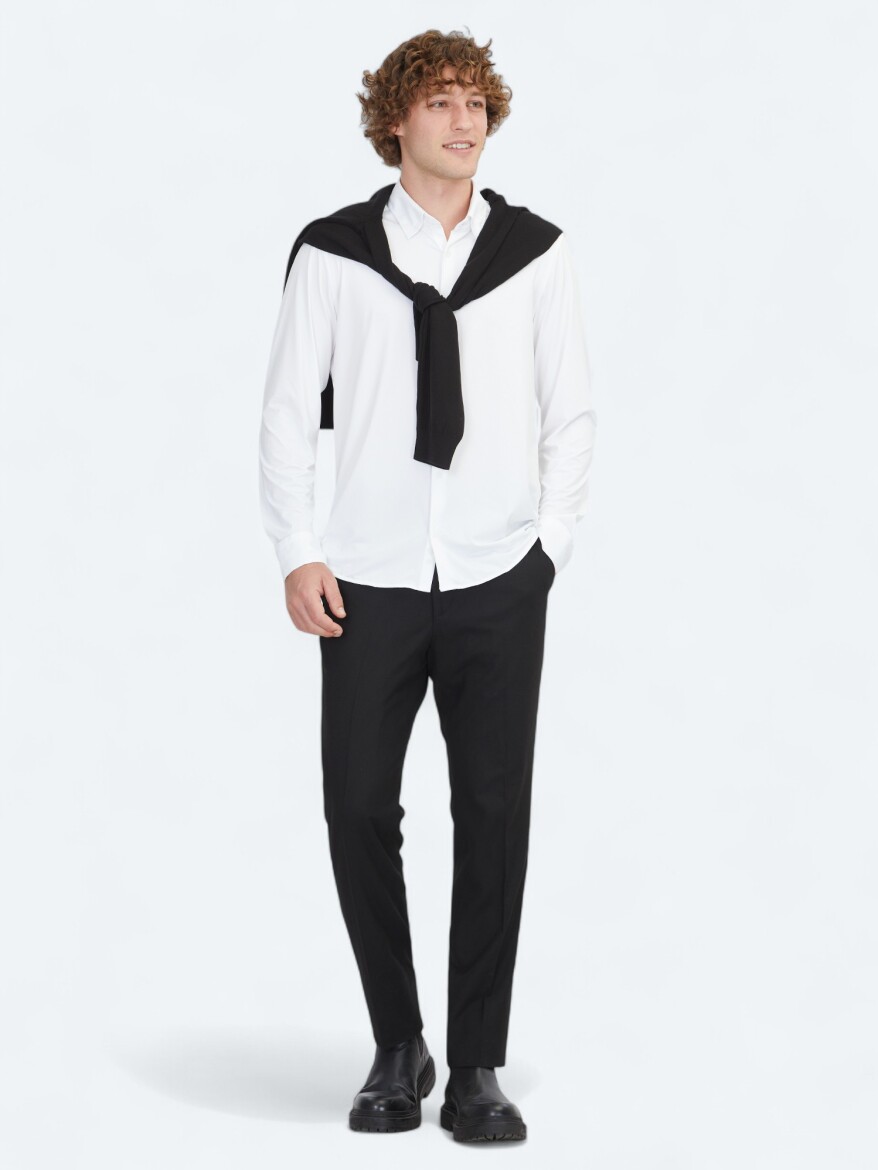 Beyaz Regular Fit Uzun Casual Gömlek - 3