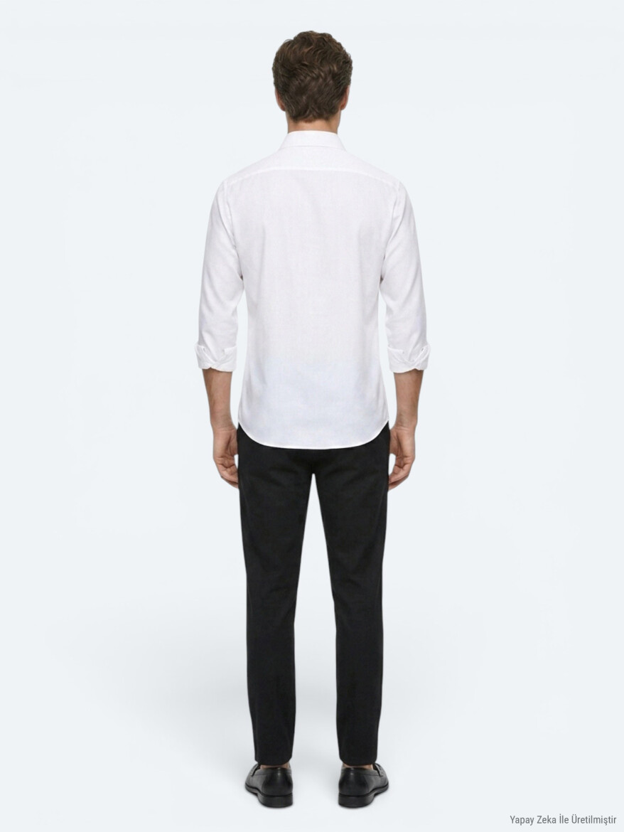 Beyaz Regular Fit Uzun Dokuma Casual %100 Pamuk Gömlek - 5