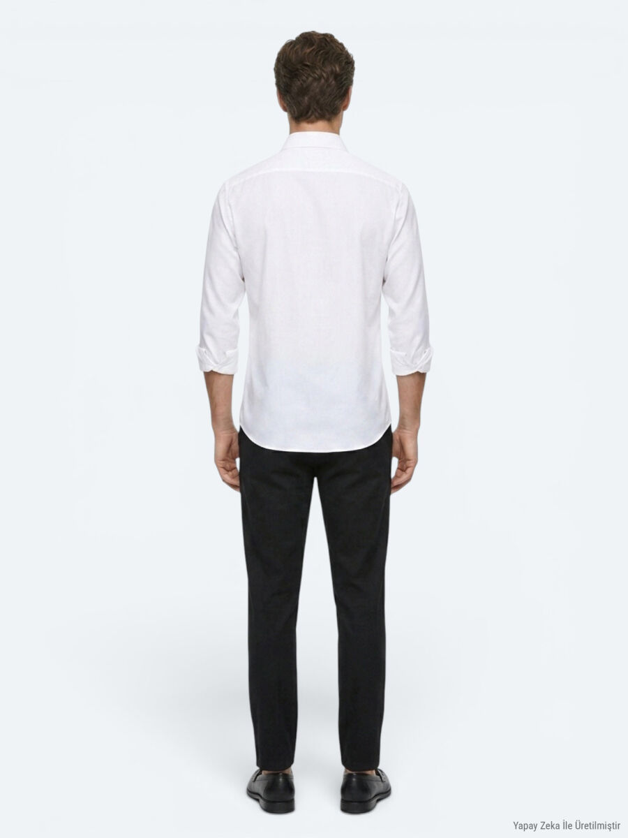 Beyaz Regular Fit Uzun Dokuma Casual %100 Pamuk Gömlek - 5
